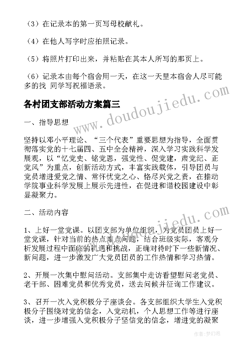 2023年各村团支部活动方案(实用5篇)