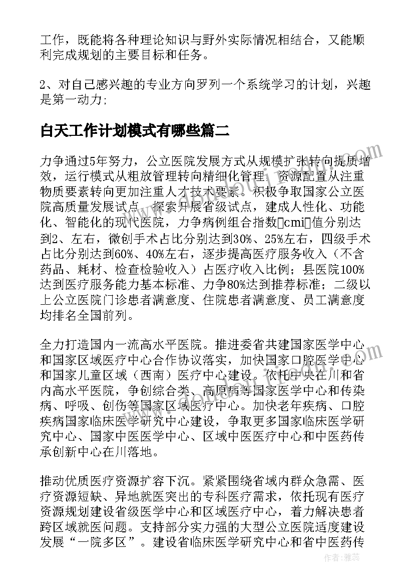 2023年白天工作计划模式有哪些(精选5篇)