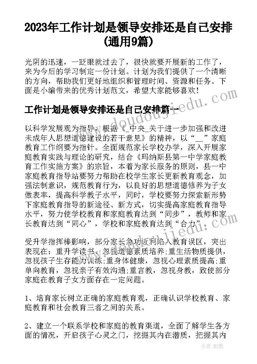 2023年工作计划是领导安排还是自己安排(通用9篇)