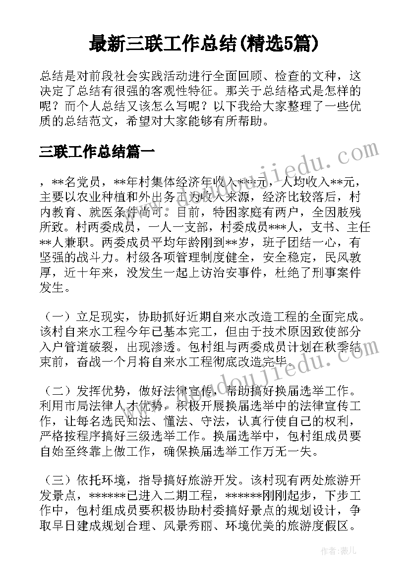 最新三联工作总结(精选5篇)