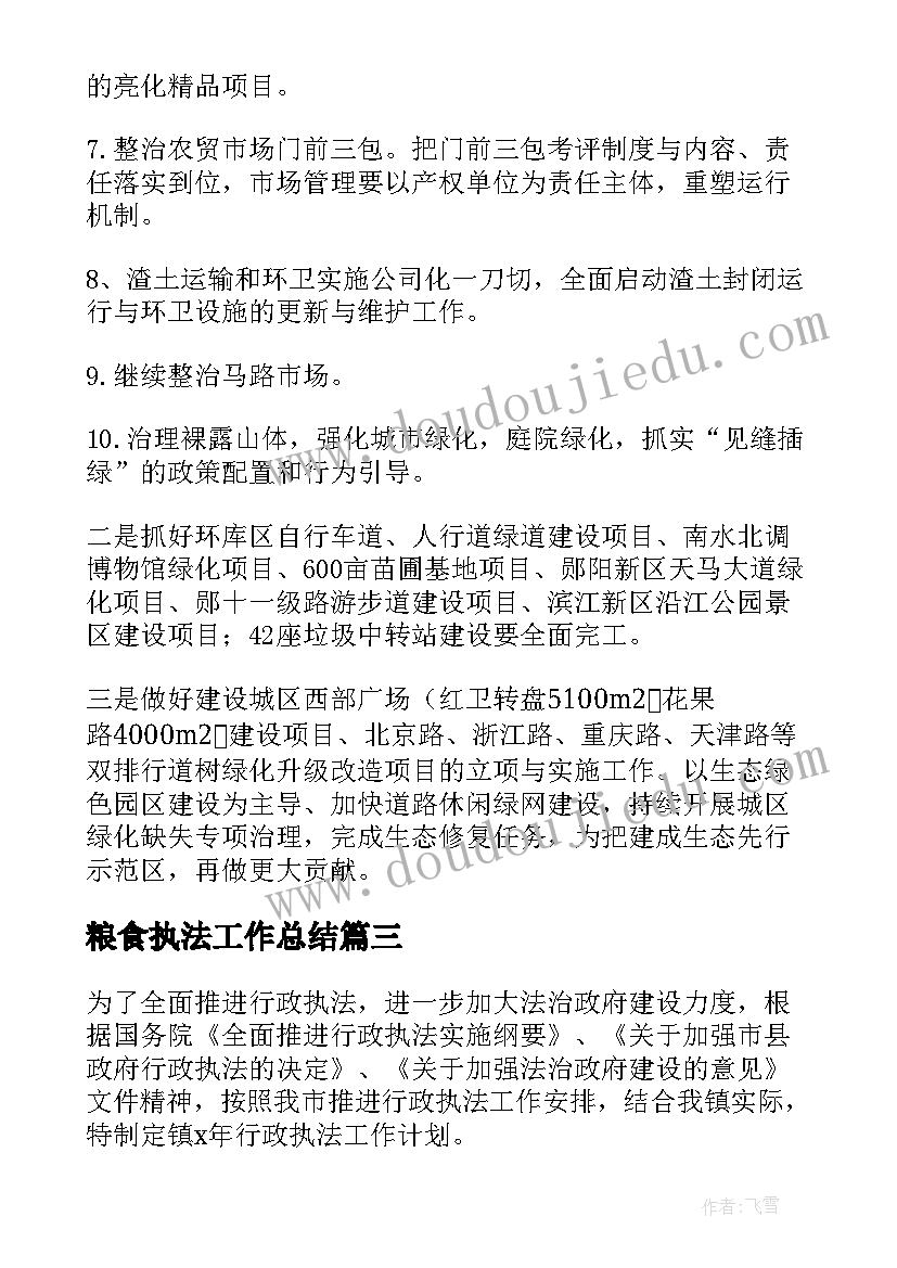 2023年粮食执法工作总结(优秀10篇)