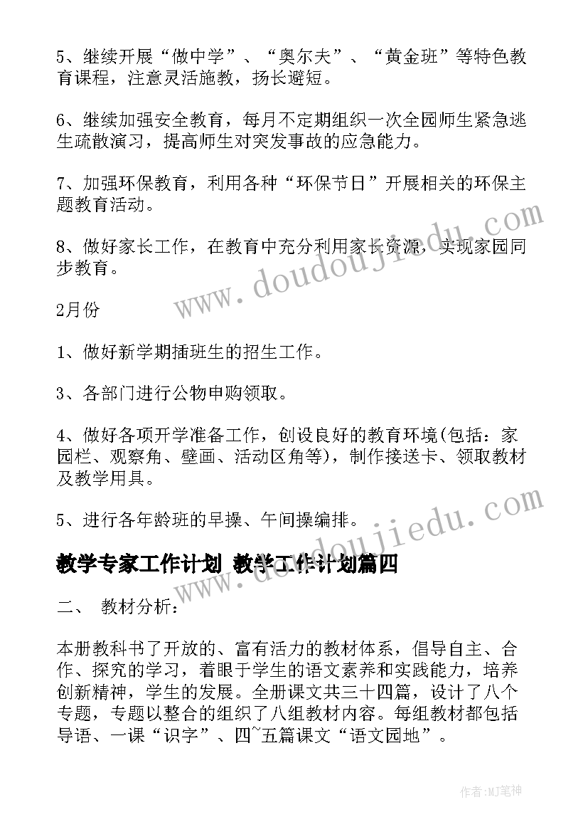 2023年教学专家工作计划 教学工作计划(优秀8篇)