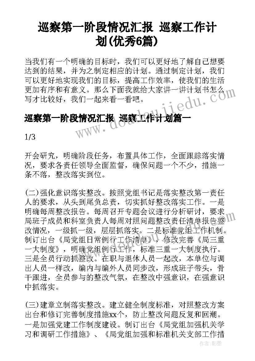 巡察第一阶段情况汇报 巡察工作计划(优秀6篇)