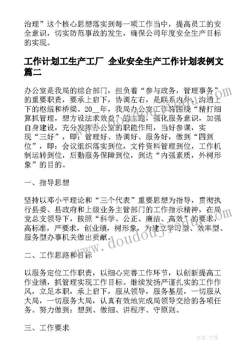 工作计划工生产工厂 企业安全生产工作计划表例文(优质5篇)