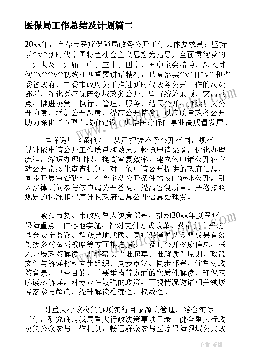 医保局工作总结及计划(优秀5篇)