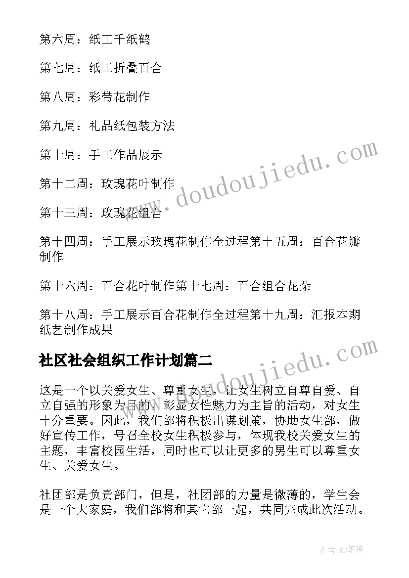 2023年社区社会组织工作计划(精选10篇)