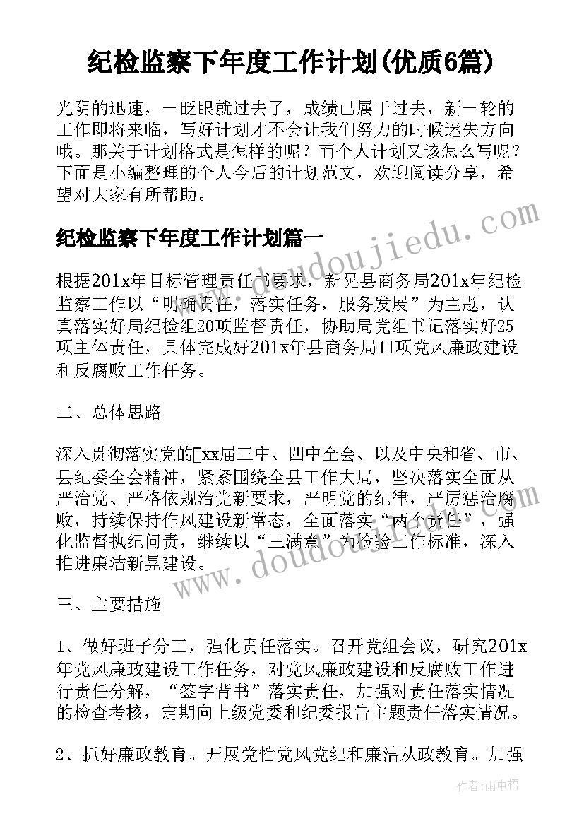 纪检监察下年度工作计划(优质6篇)