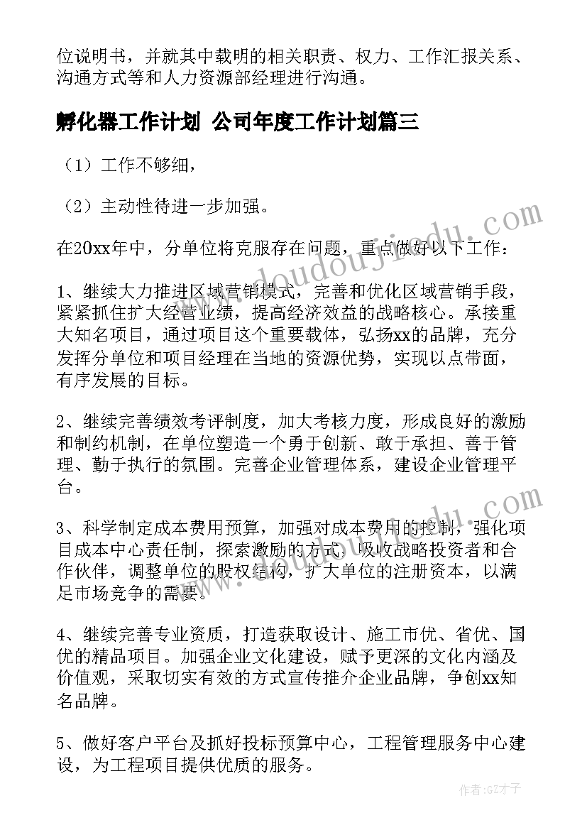 孵化器工作计划 公司年度工作计划(大全9篇)