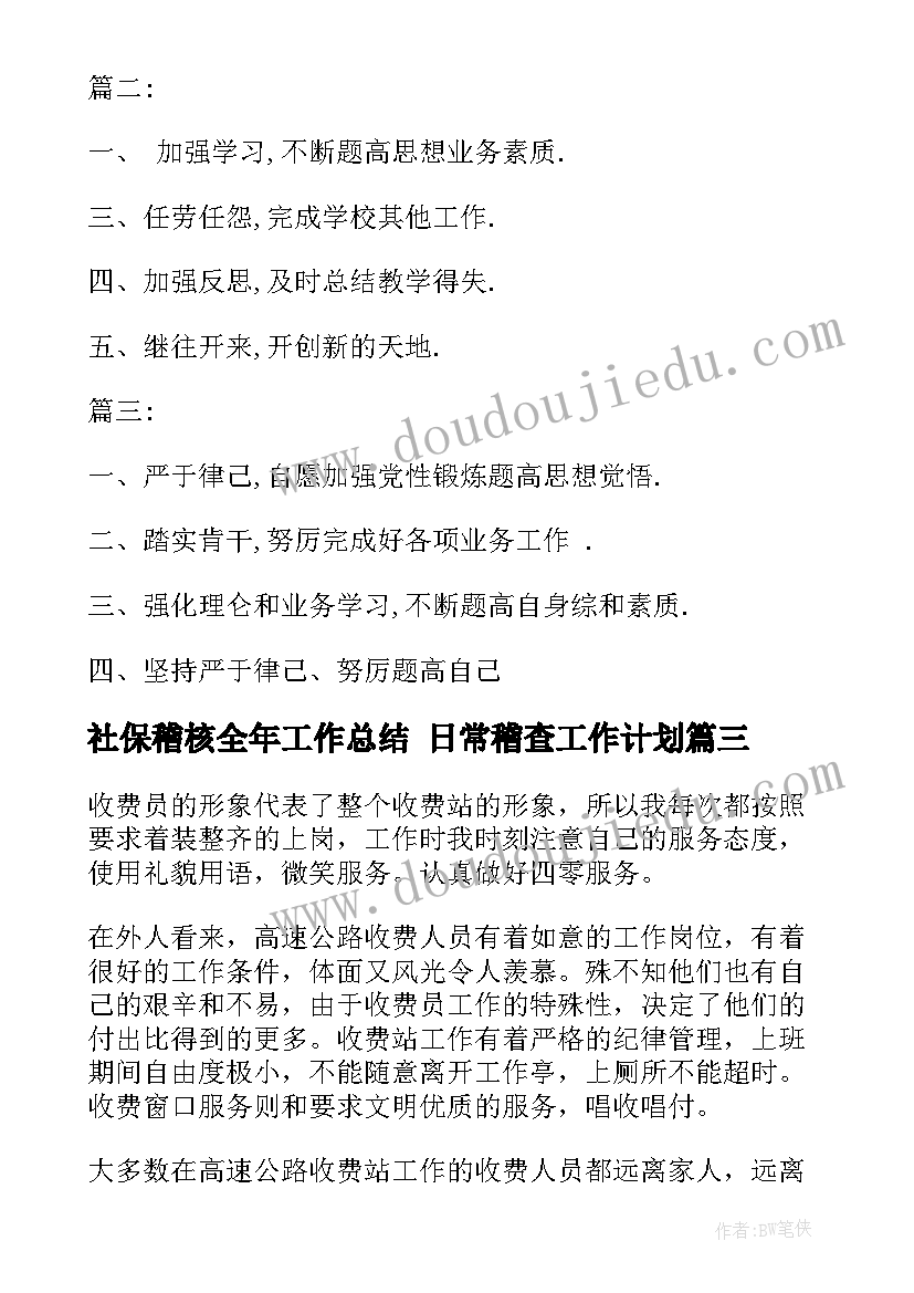 2023年社保稽核全年工作总结 日常稽查工作计划(模板9篇)