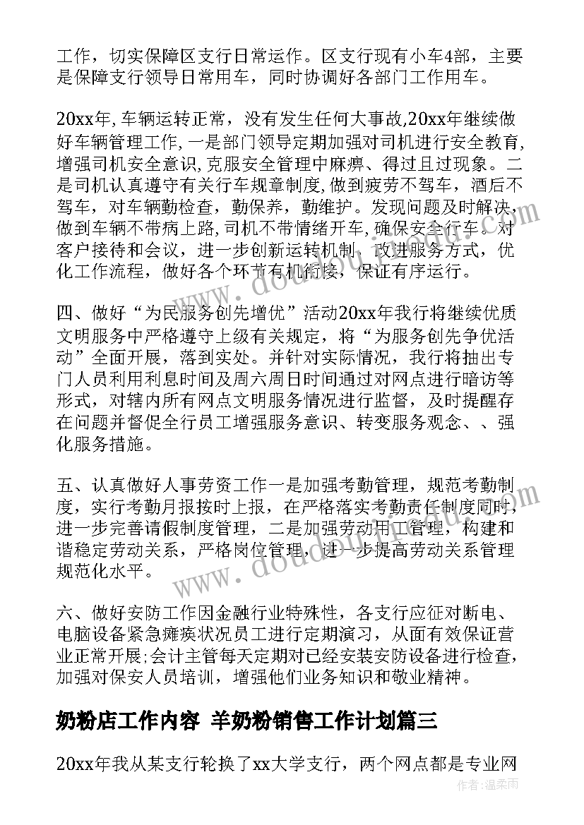 2023年奶粉店工作内容 羊奶粉销售工作计划(通用10篇)