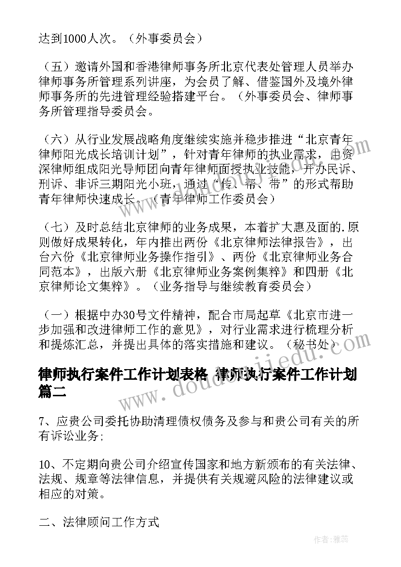 最新律师执行案件工作计划表格 律师执行案件工作计划(精选5篇)