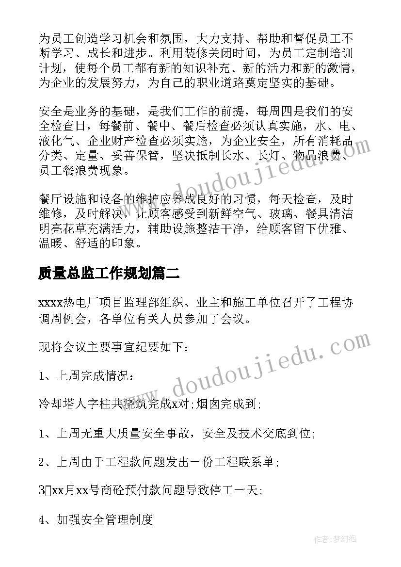 最新质量总监工作规划(优秀5篇)