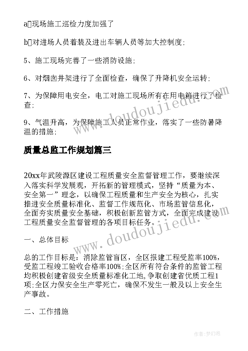 最新质量总监工作规划(优秀5篇)