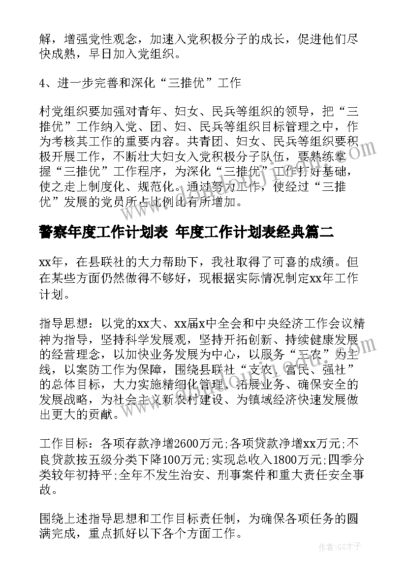 警察年度工作计划表 年度工作计划表经典(优质6篇)