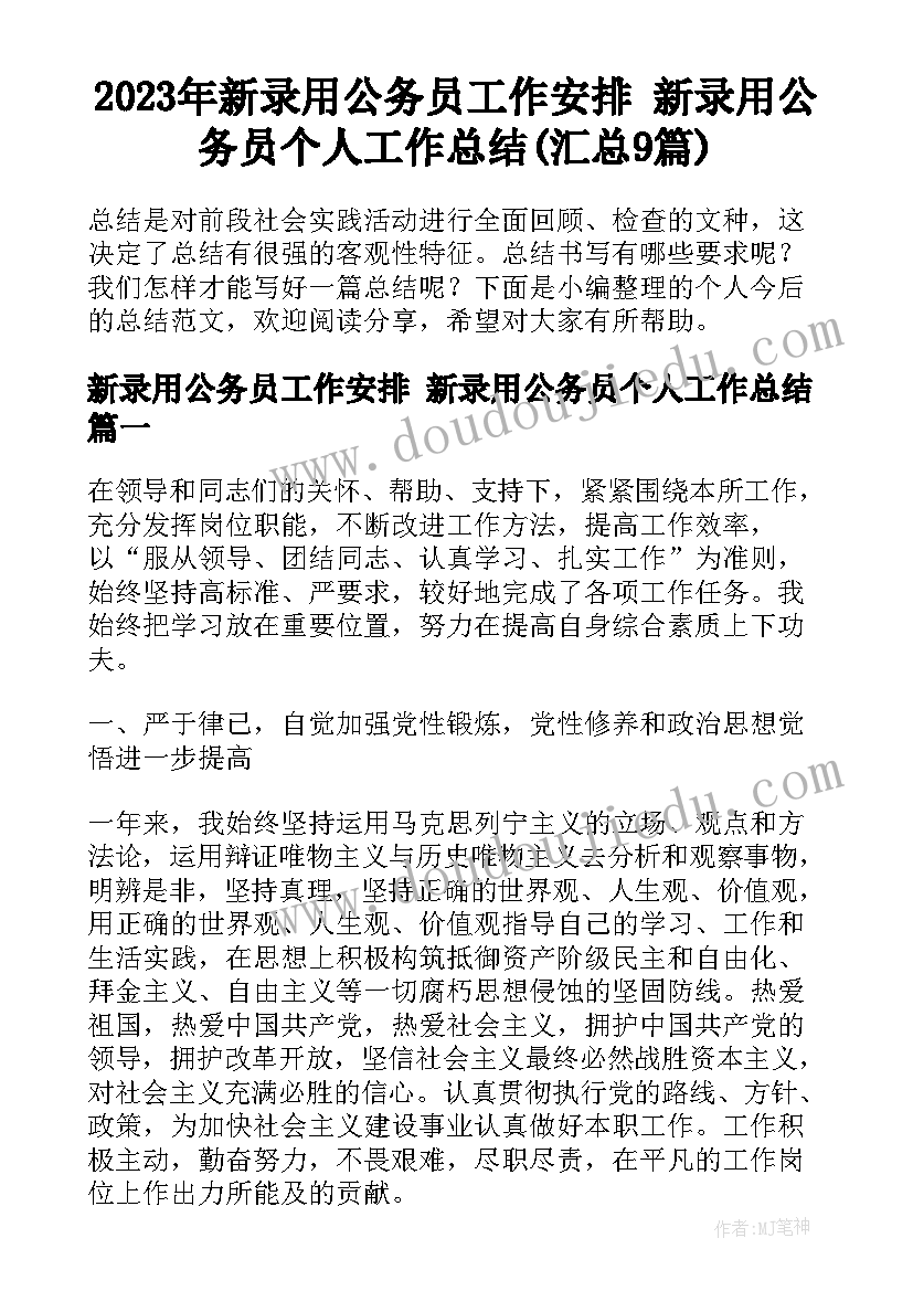 2023年新录用公务员工作安排 新录用公务员个人工作总结(汇总9篇)