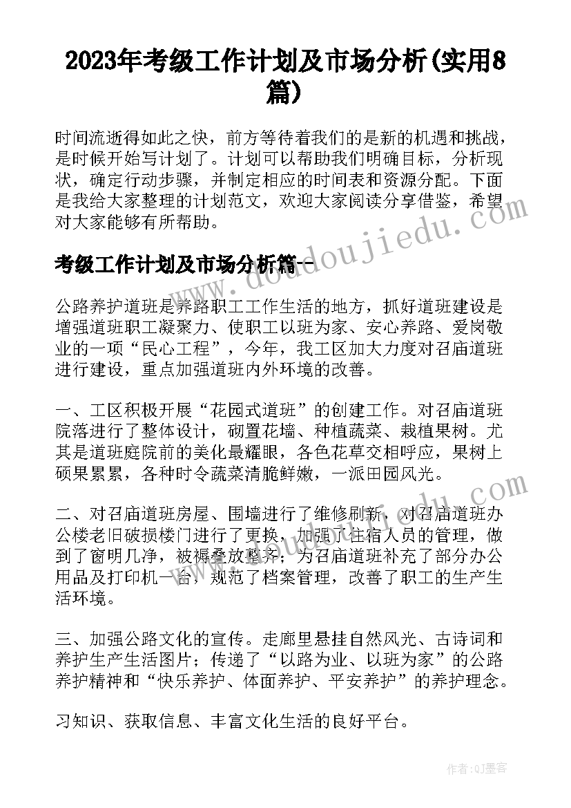 2023年考级工作计划及市场分析(实用8篇)