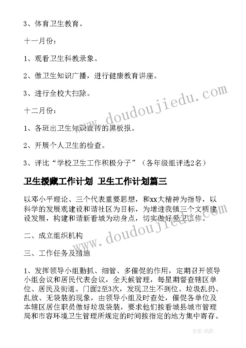 卫生援藏工作计划 卫生工作计划(优秀5篇)