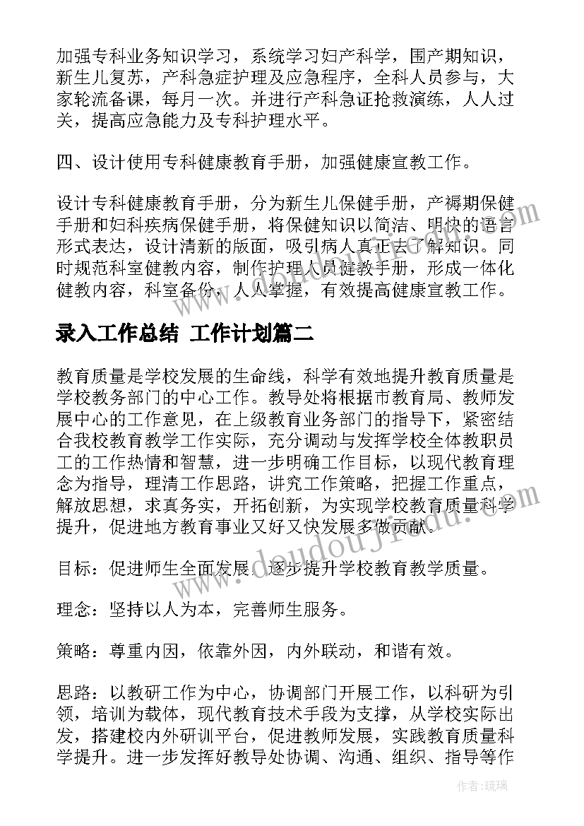 最新录入工作总结 工作计划(优质6篇)