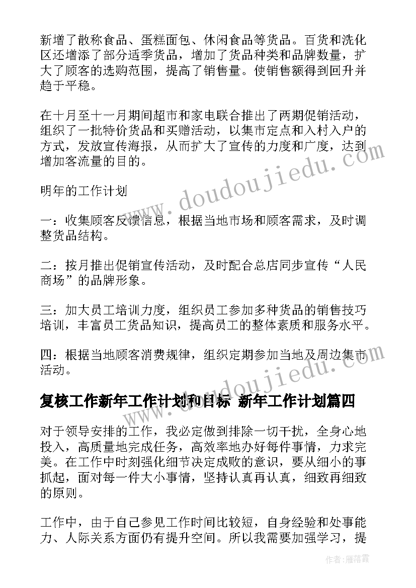 最新复核工作新年工作计划和目标 新年工作计划(大全5篇)