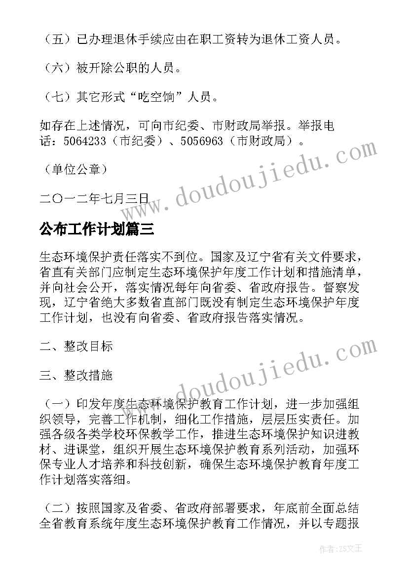 2023年公布工作计划(精选7篇)