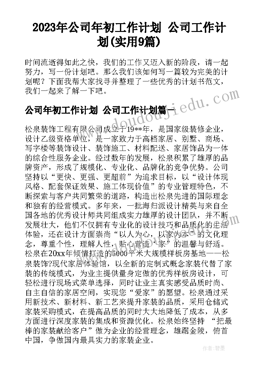 2023年公司年初工作计划 公司工作计划(实用9篇)