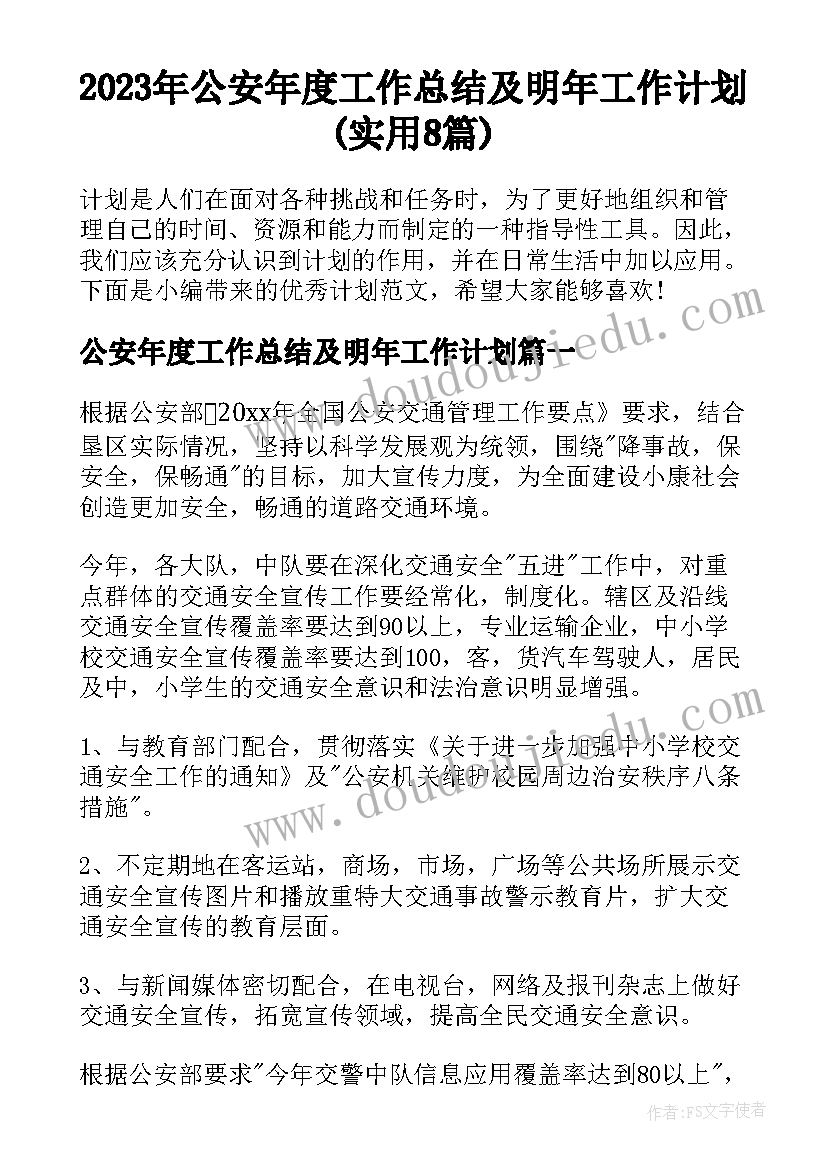 2023年公安年度工作总结及明年工作计划(实用8篇)