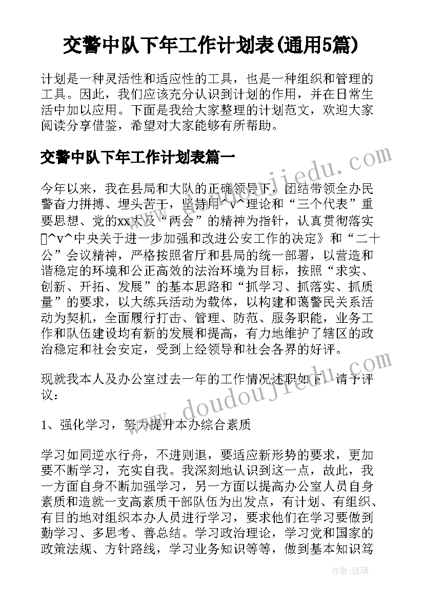 交警中队下年工作计划表(通用5篇)