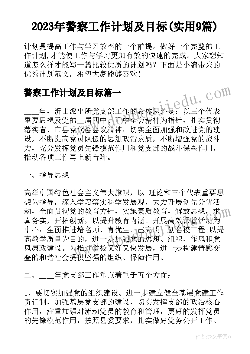 2023年警察工作计划及目标(实用9篇)