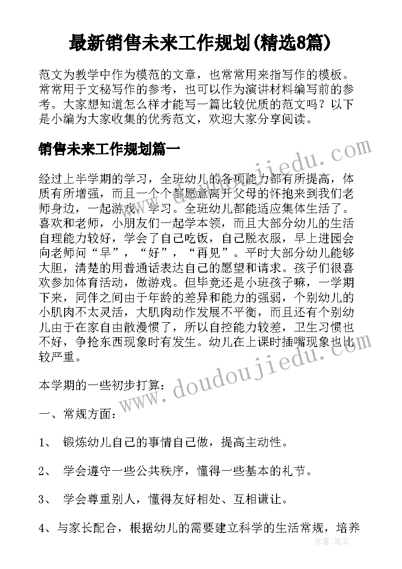 最新销售未来工作规划(精选8篇)