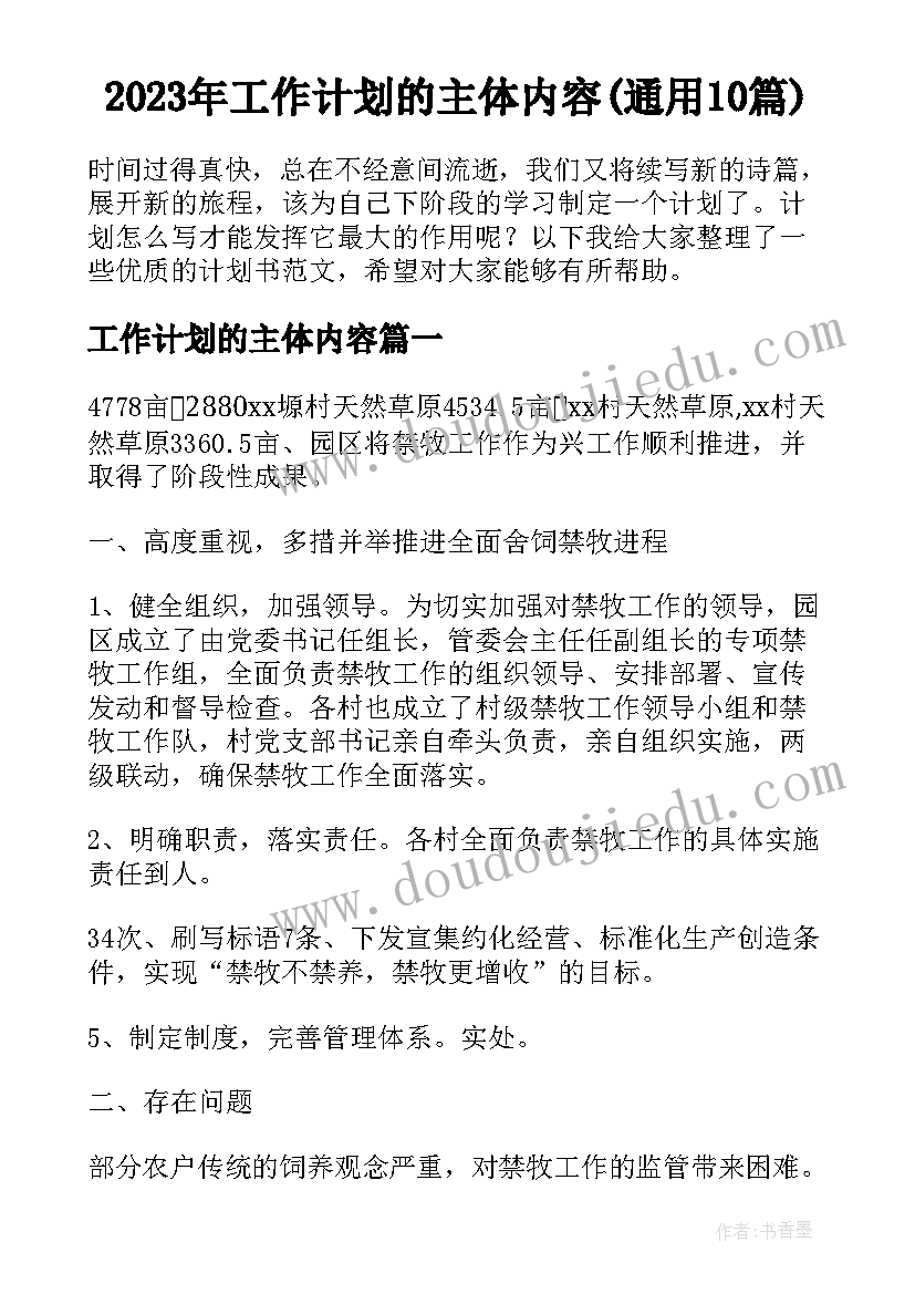 2023年工作计划的主体内容(通用10篇)