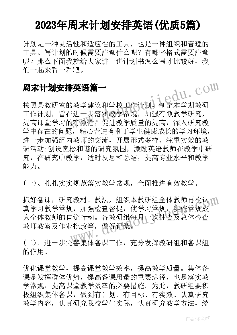 2023年周末计划安排英语(优质5篇)