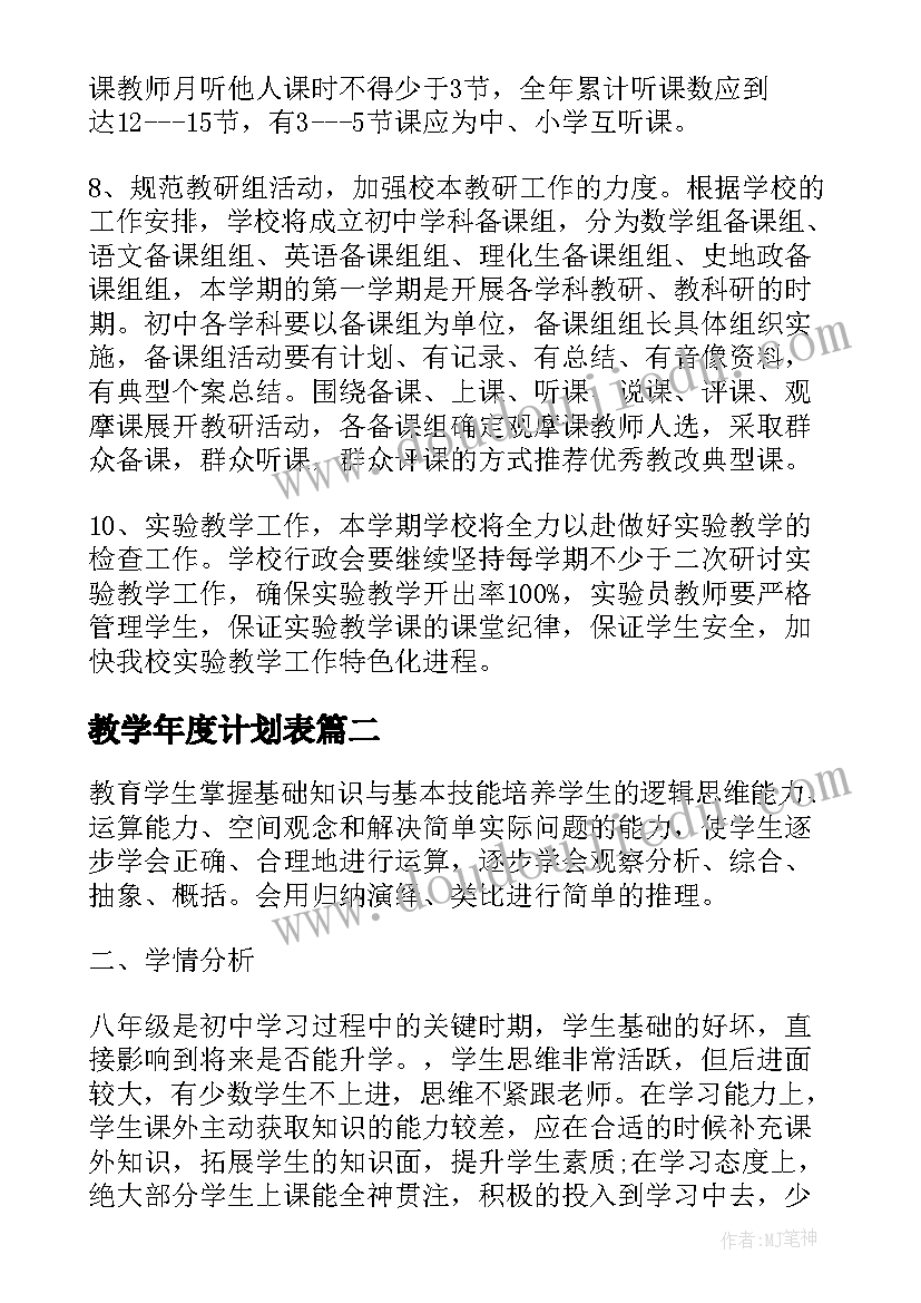 最新教学年度计划表(大全9篇)