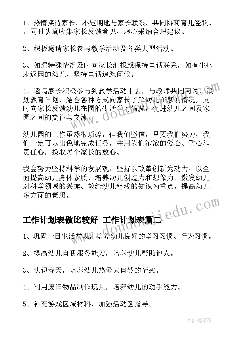 工作计划表做比较好 工作计划表(实用8篇)