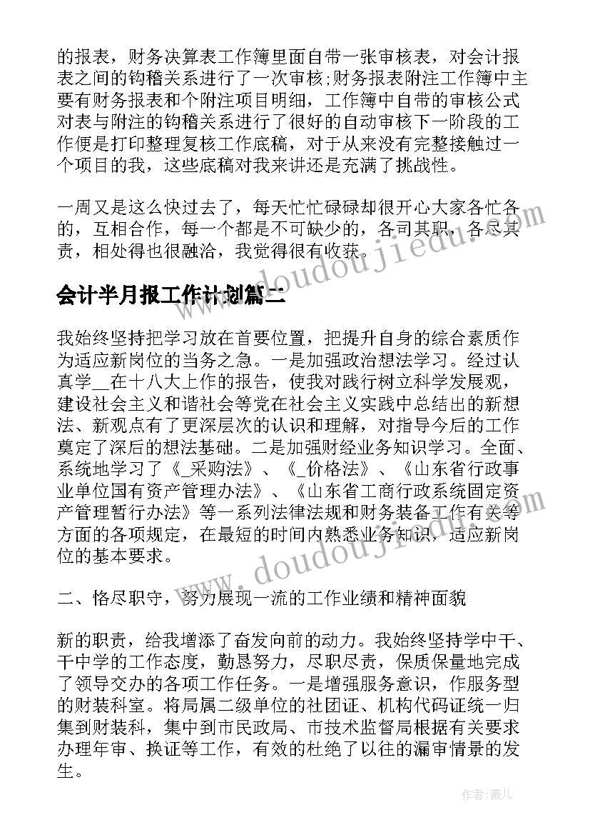 2023年会计半月报工作计划(优质5篇)