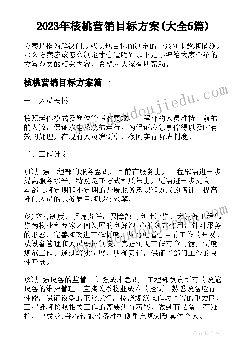 2023年核桃营销目标方案(大全5篇)