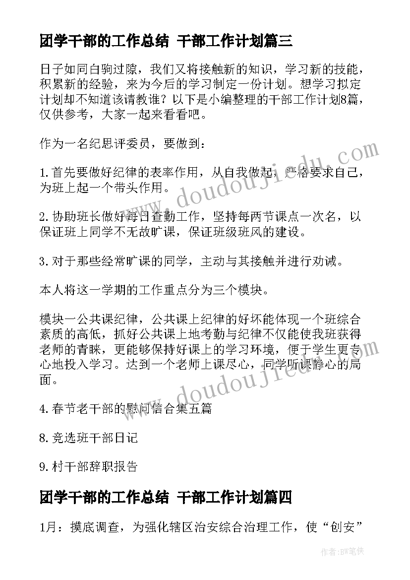 2023年团学干部的工作总结 干部工作计划(模板5篇)