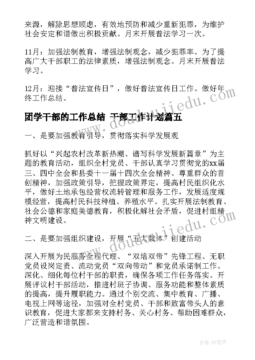 2023年团学干部的工作总结 干部工作计划(模板5篇)