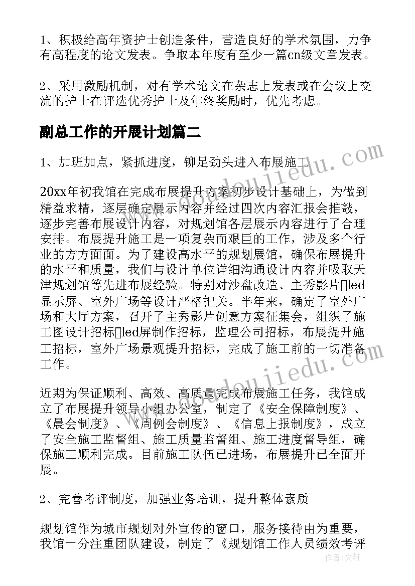 副总工作的开展计划(实用5篇)