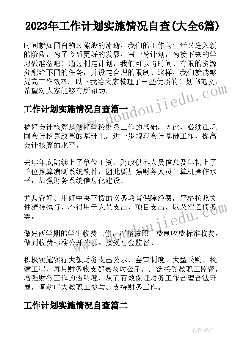 2023年工作计划实施情况自查(大全6篇)