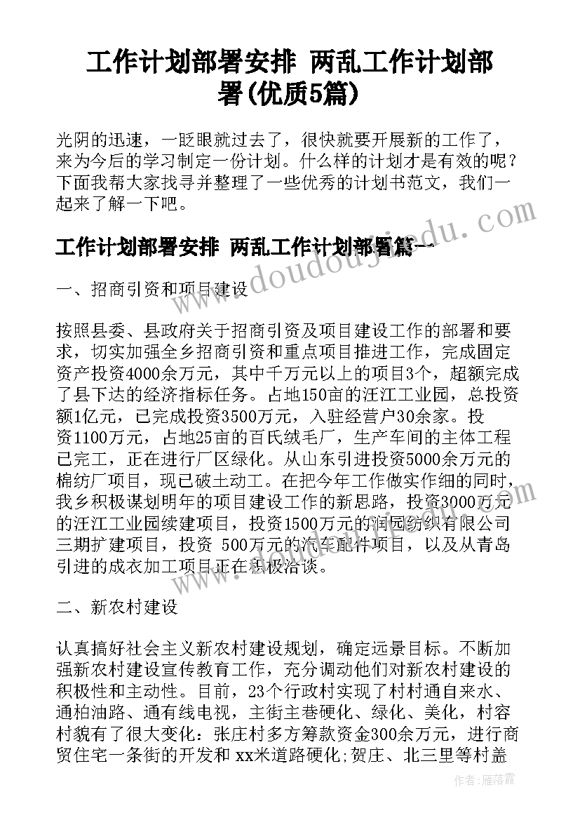 工作计划部署安排 两乱工作计划部署(优质5篇)