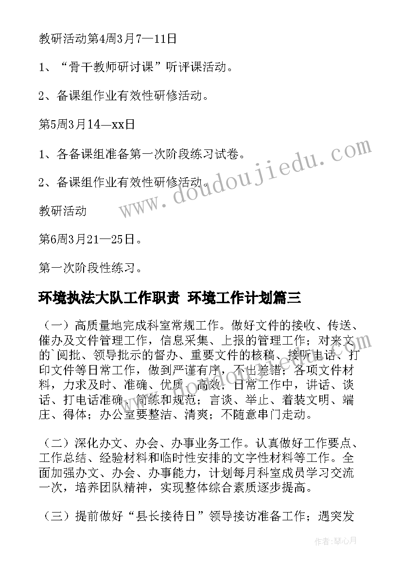 最新环境执法大队工作职责 环境工作计划(优秀7篇)