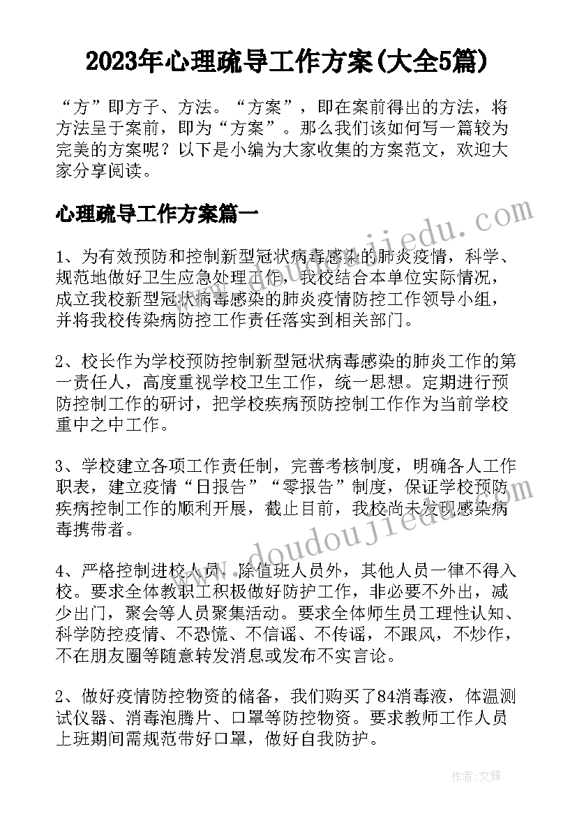 2023年心理疏导工作方案(大全5篇)