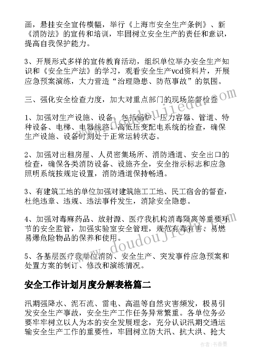 2023年安全工作计划月度分解表格(模板5篇)