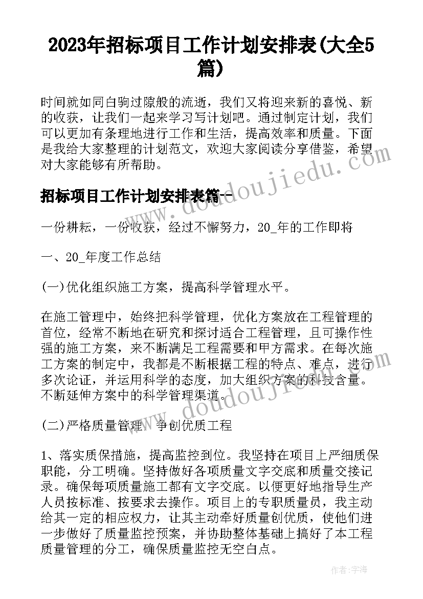 2023年招标项目工作计划安排表(大全5篇)