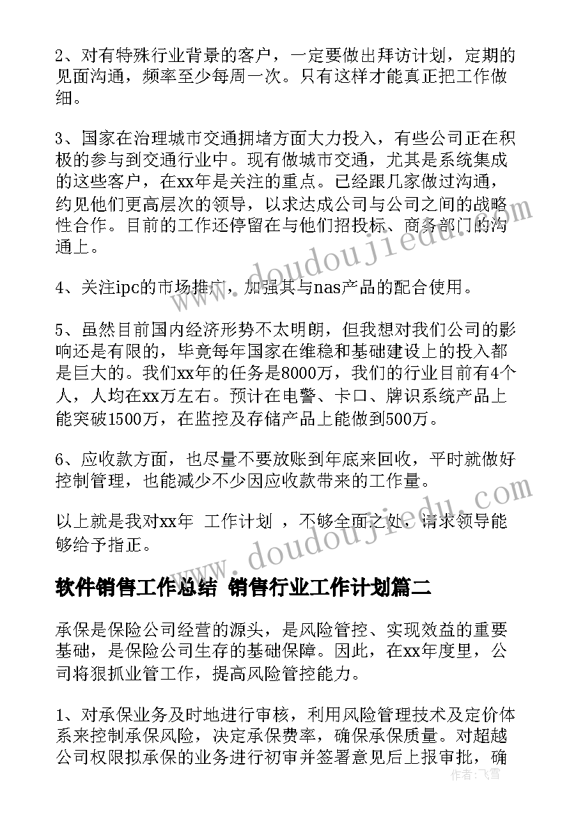 软件销售工作总结 销售行业工作计划(优质5篇)