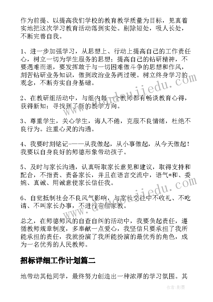 最新招标详细工作计划(优质8篇)