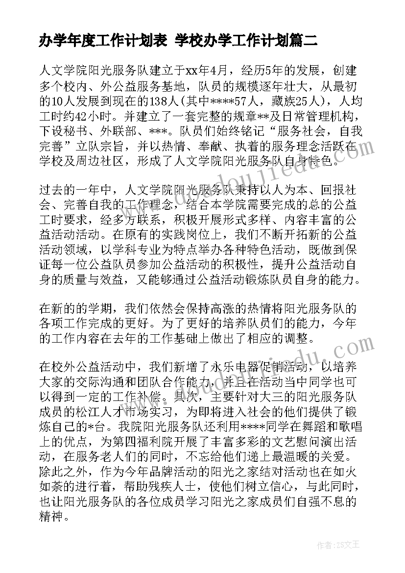 最新办学年度工作计划表 学校办学工作计划(模板9篇)