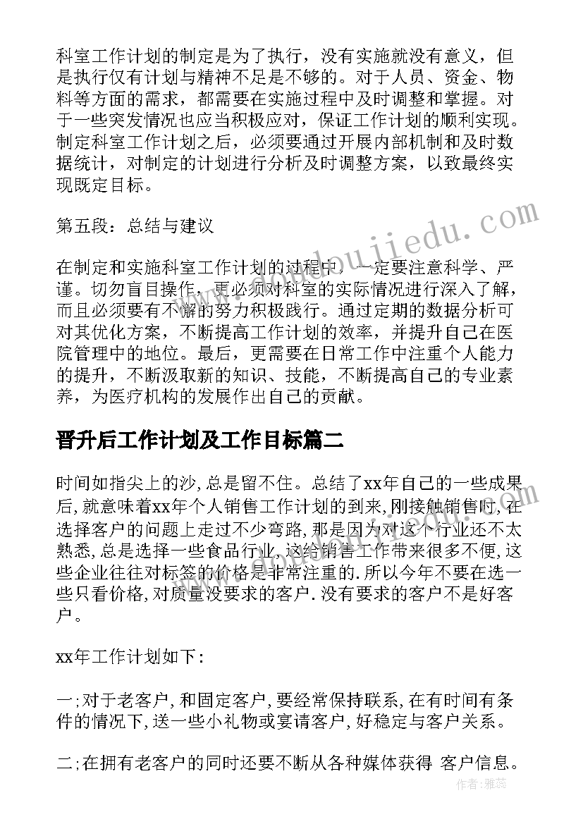 2023年晋升后工作计划及工作目标(大全6篇)