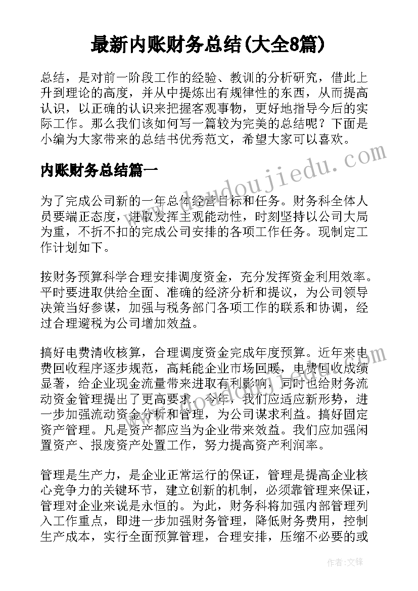 最新内账财务总结(大全8篇)