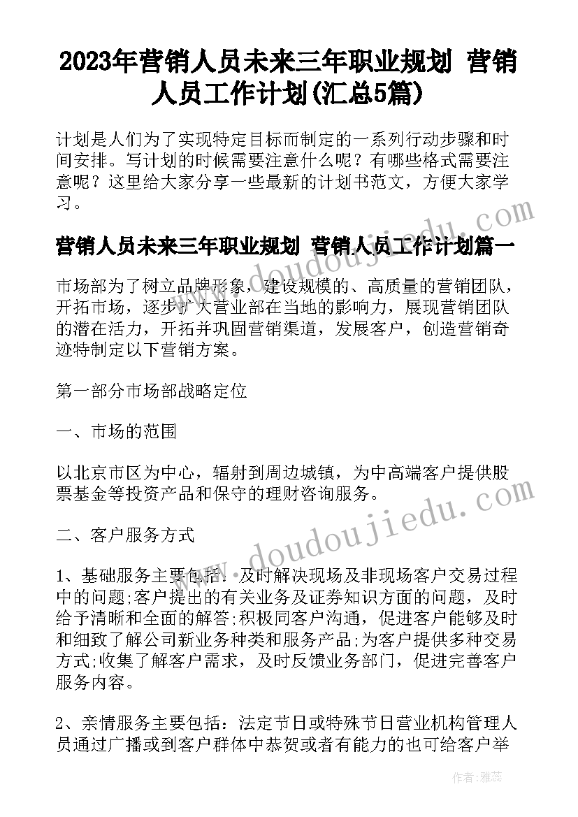 2023年营销人员未来三年职业规划 营销人员工作计划(汇总5篇)